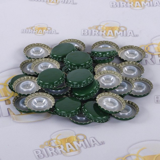 Tappi a corona verdi (diametro 29 mm) con bidule - conf. da 200 pezzi
