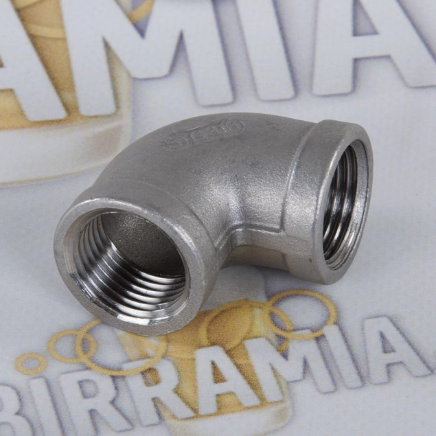 Raccordo inox a gomito 1/2 pollice - femmina